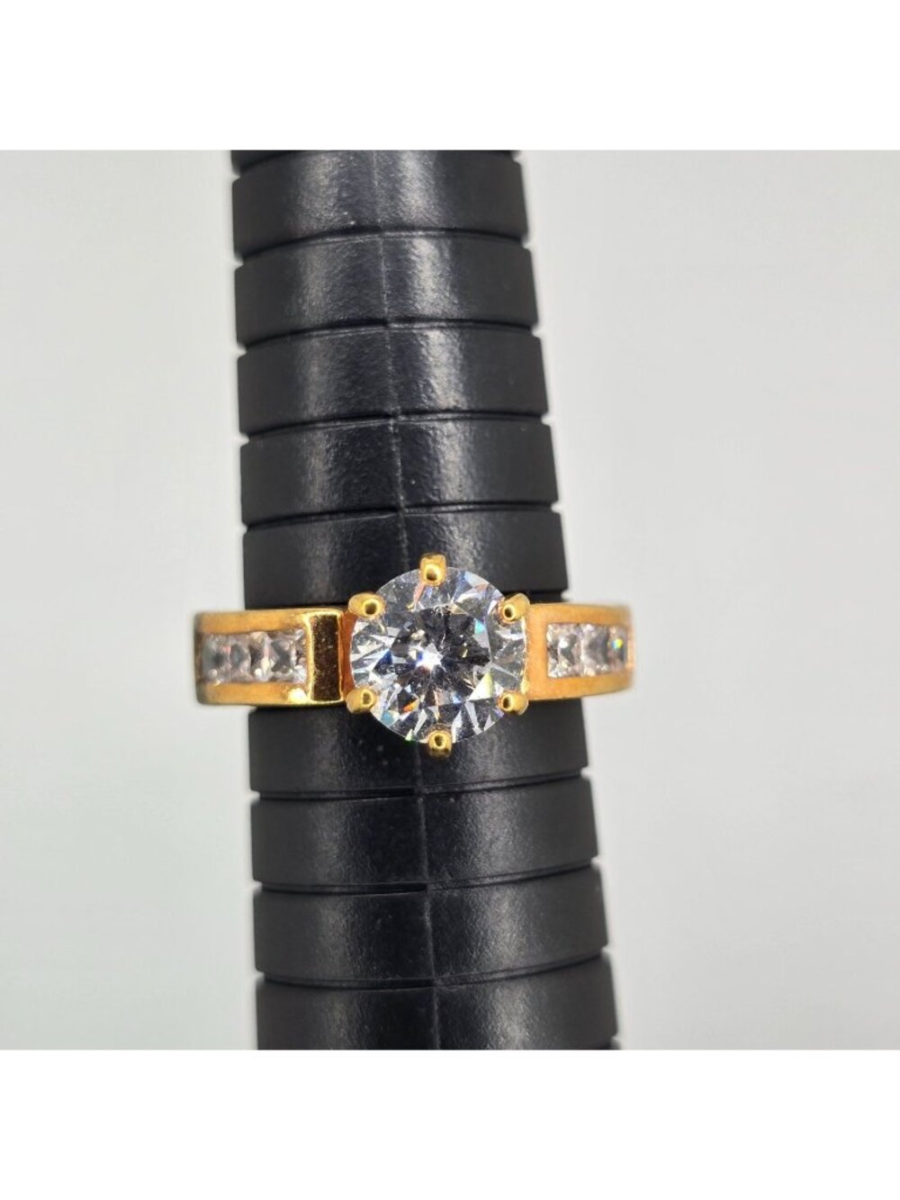 Vintage SETA Faux Engagement Ring Round & Square Stones Size 9 Gold Tone Signed
